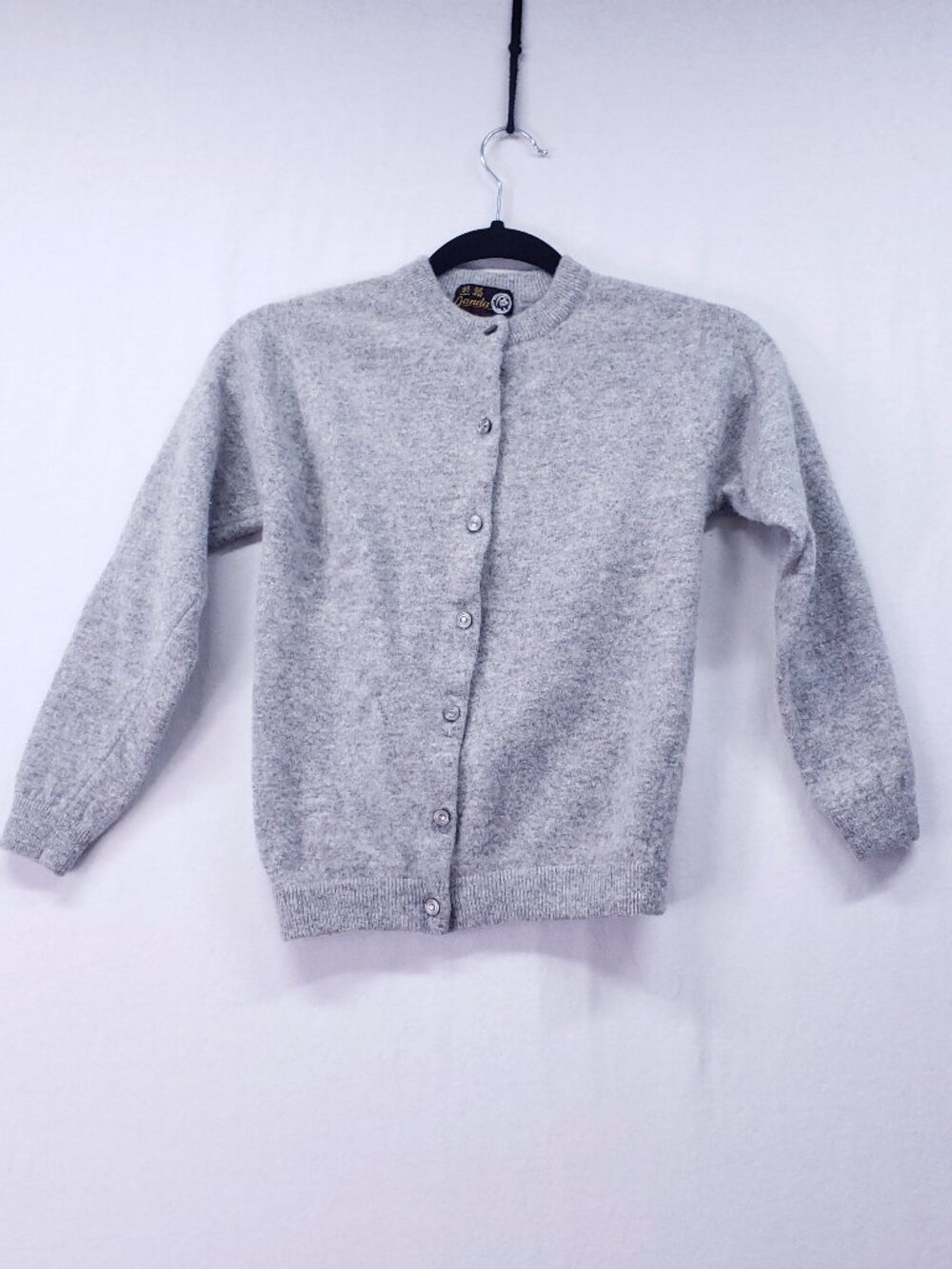 Panda Angora Lambs Wool Blend Gray Button Cardigan Kids Soft Long Sleeve Preppy